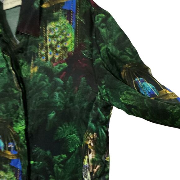 Fête Impériale Paris Green Botanical Peacock Print Button Front Blouse T36 - Picture 6 of 10